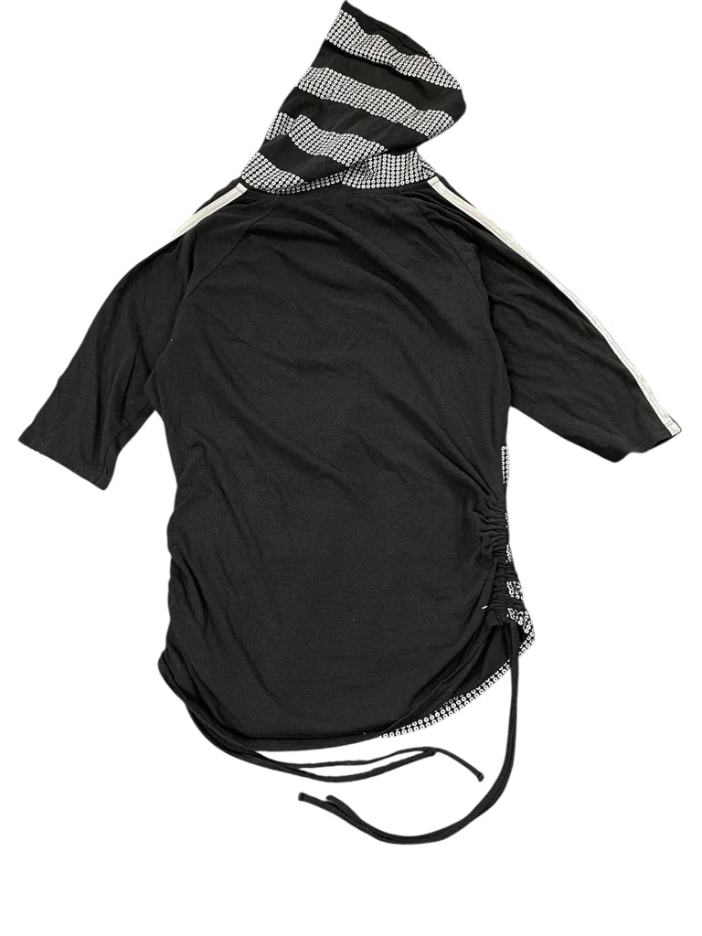 Black Striped Studded Hoodie Top (L)