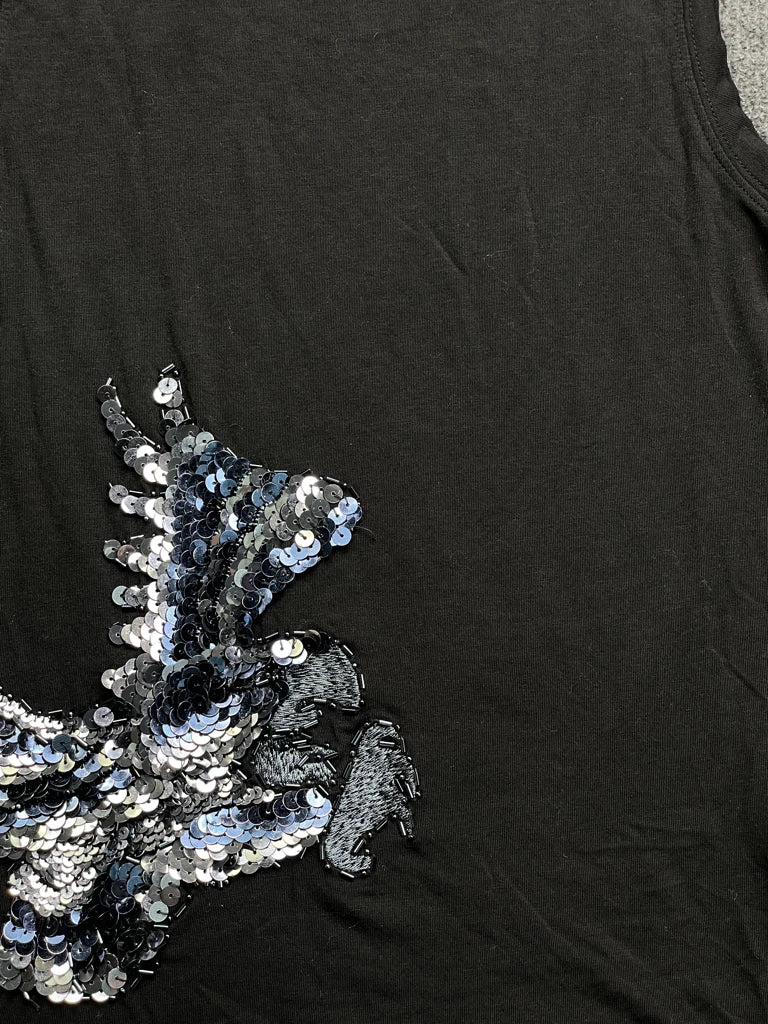 Black Sequin Horse Graphic Tank Top (S)