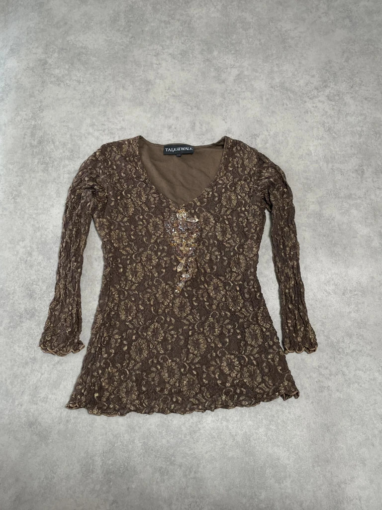 lace brown top with gems