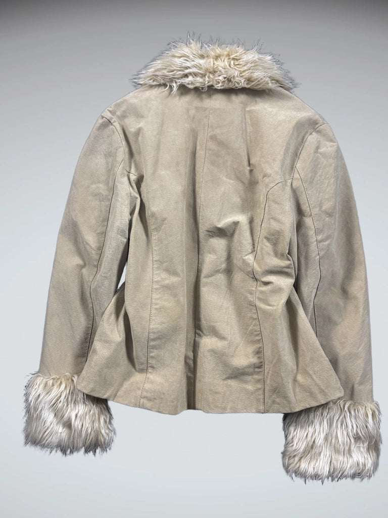 Static Beige Genuine Leather Fur Jacket (L)