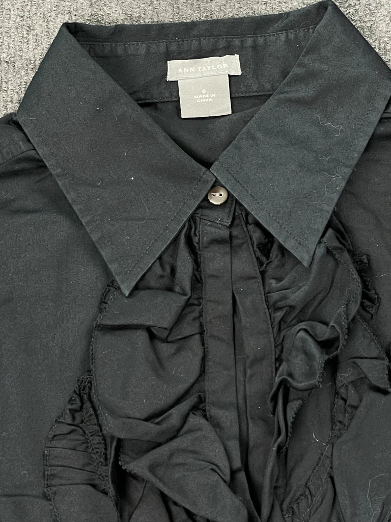 Ann Taylor Black Ruffle Front Blouse (M)