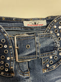 Edgy Low Rise Grommet Belt Denim Mini Skirt Fornarina (M)