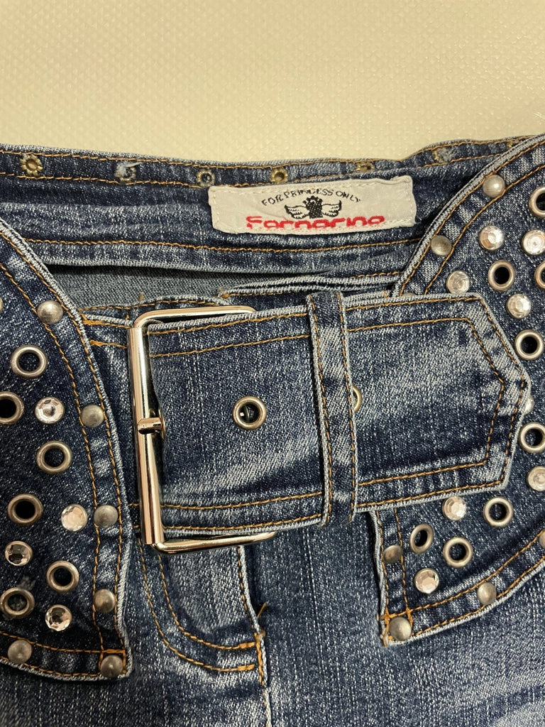 Edgy Low Rise Grommet Belt Denim Mini Skirt Fornarina (M)