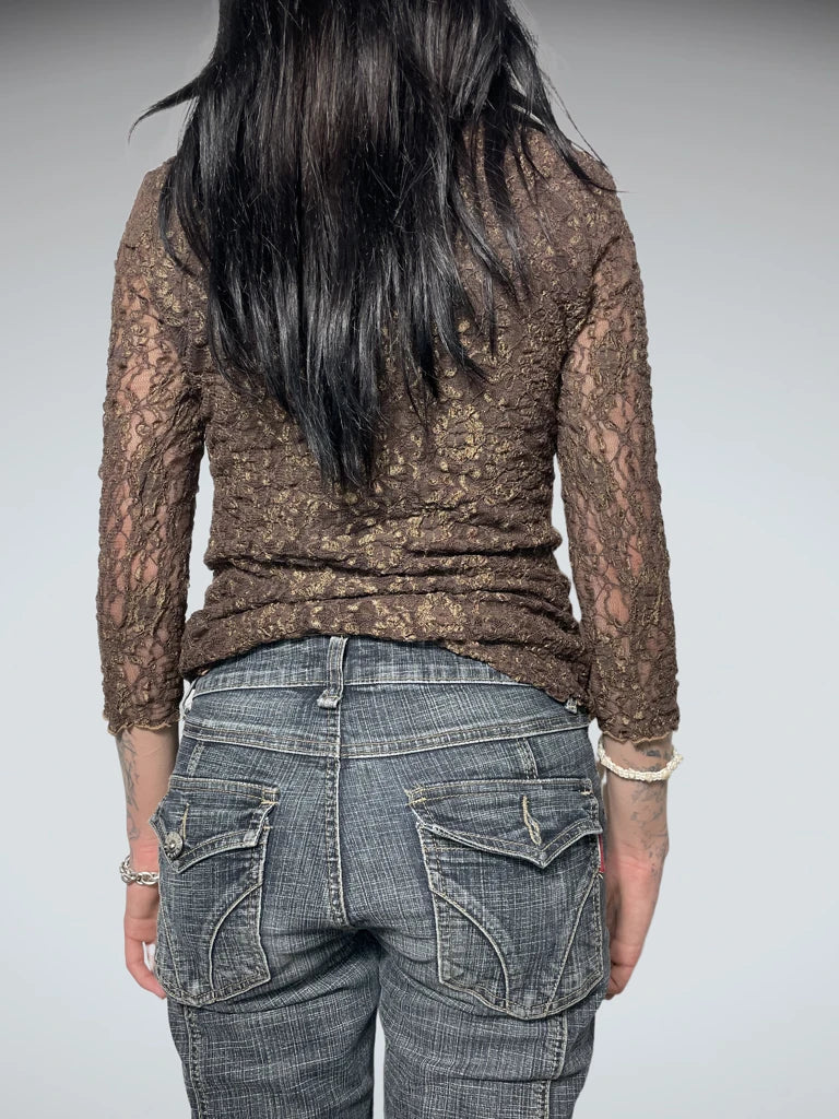 lace brown top with gems