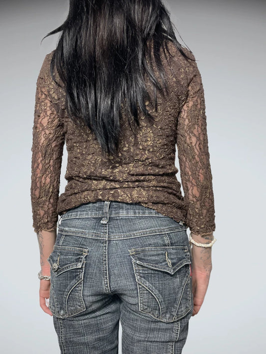 lace brown top with gems
