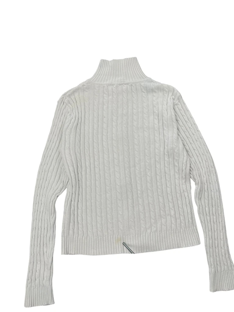 White Cable Knit Zip-Up Sweater (M)