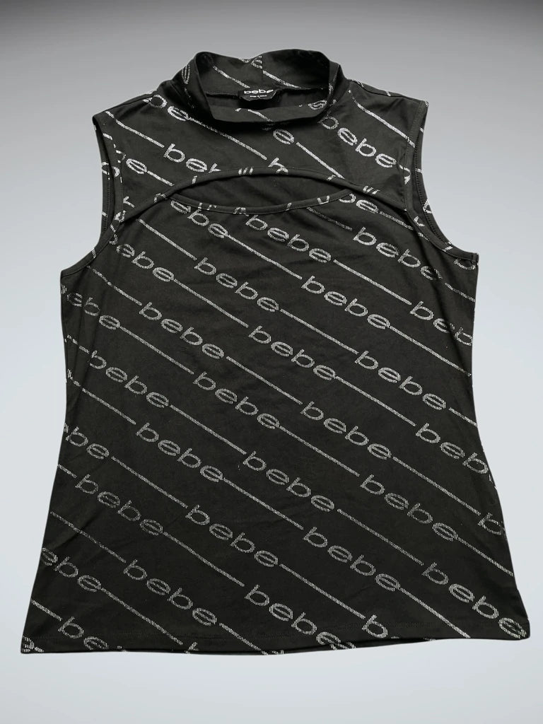 Black Logo Print High Neck Top (L)