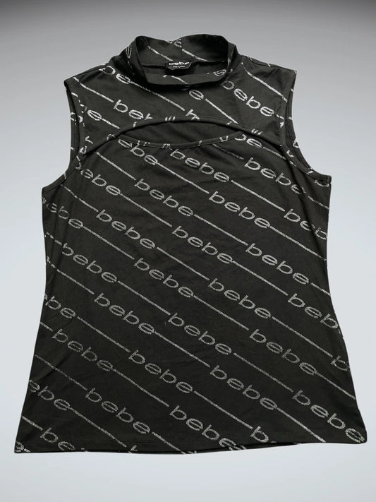 Black Logo Print High Neck Top (L)