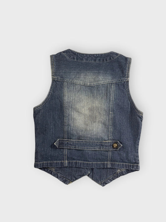 back view, BCIH Buttoned Blue Denim Vest Women, vintage Y2K second hand piece