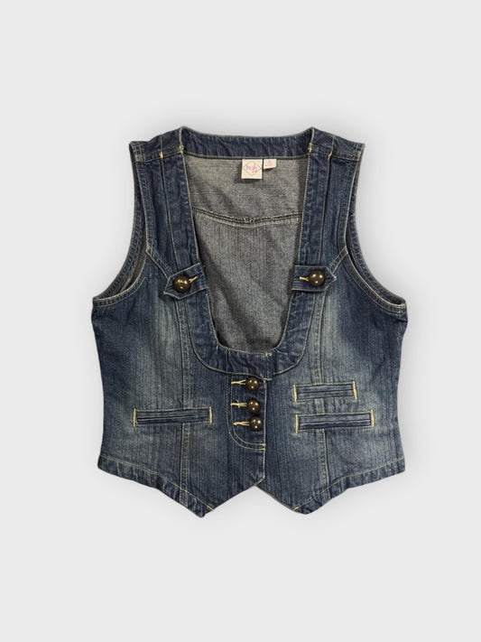 front view, BCIH Buttoned Blue Denim Vest Women, vintage Y2K second hand piece