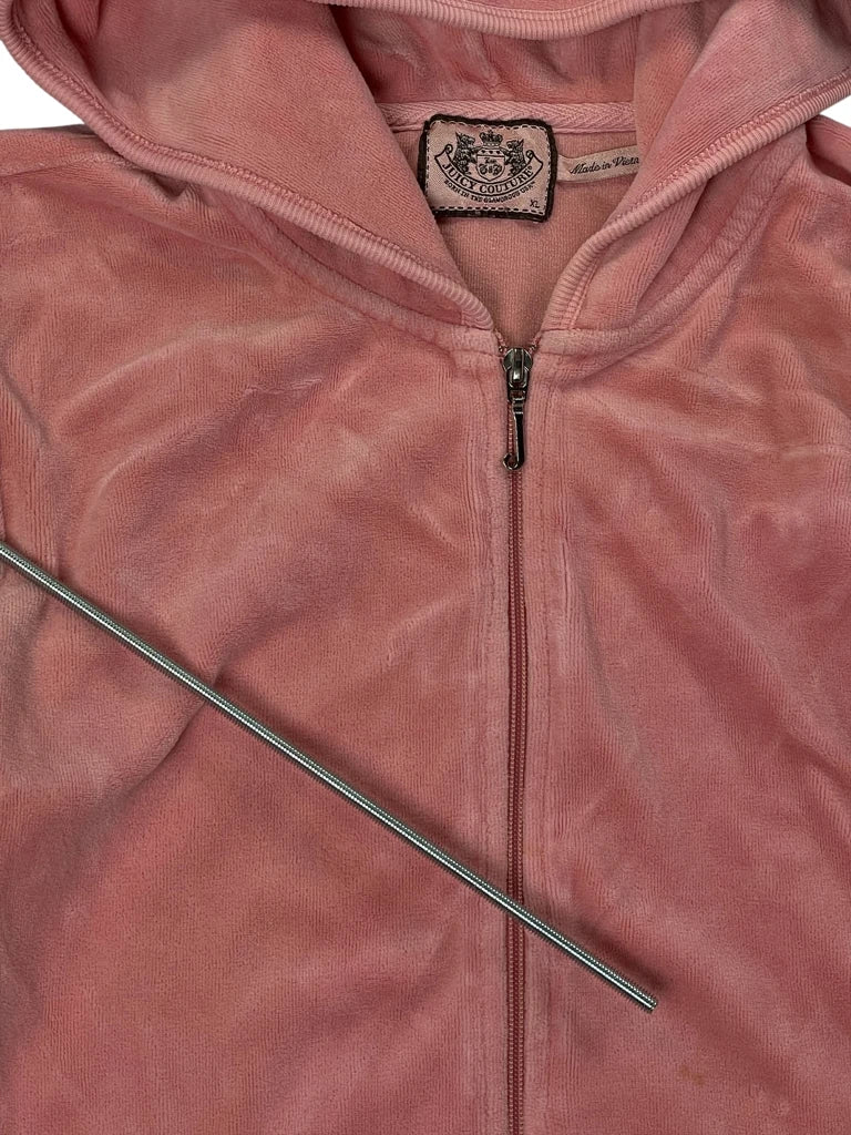 Pink Velour Crown Zip Hoodie (XL)