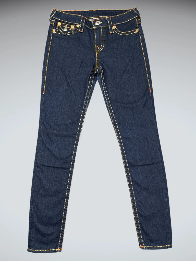 Dark Blue Bootcut Jeans with Iconic Stitching (S)