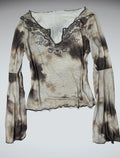 Boho Washed Multi-Color V-Neck Blouse (S)