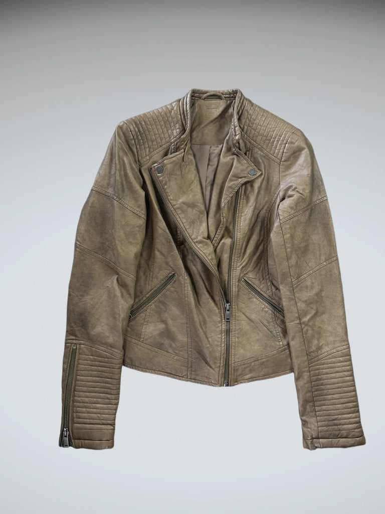 Vintage Brown Faux Leather Button Jacket Women (M)