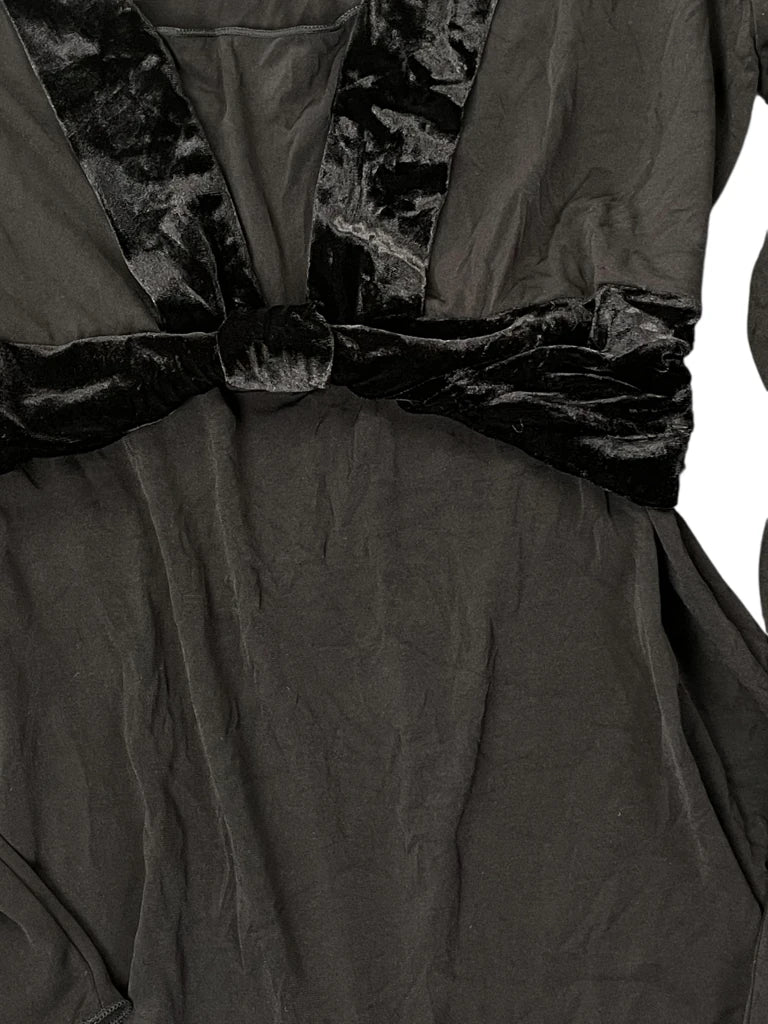 Velvet Trim Deep-V Black Top (S)