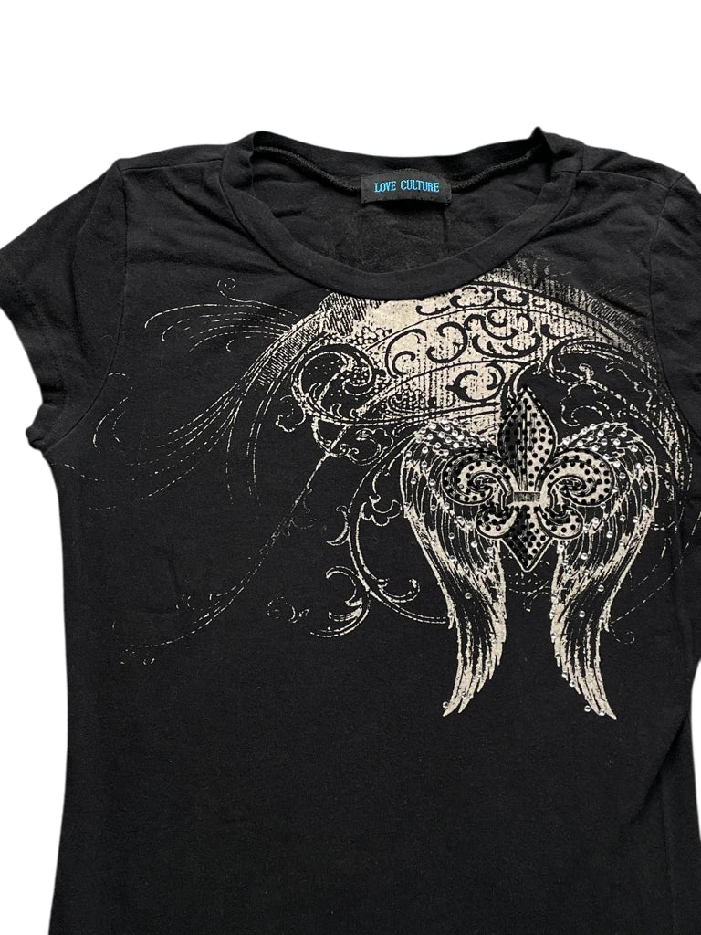 Y2K Black Graphic Wing Print Tee (S)