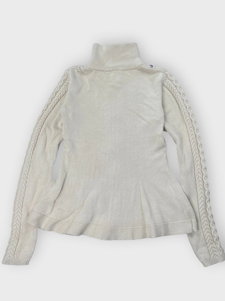 detail view, Boston Proper Beige Cable Knit Sweater with Rhinestone Embellishments, vintage Y2K second hand piece, image 4