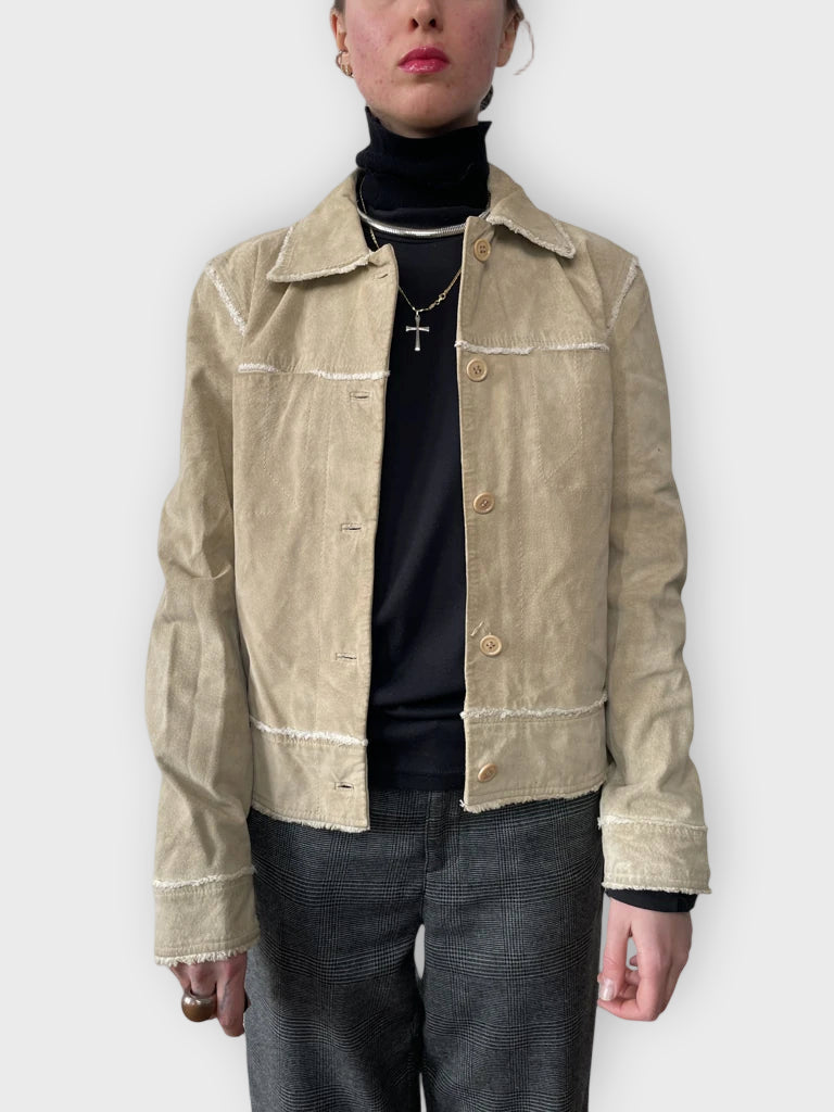 front view, Conbipel Beige Leather Jacket, vintage Y2K second hand piece