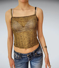 Sleek Y2K Snake Print Mesh Camisole Top Black Gold (M)