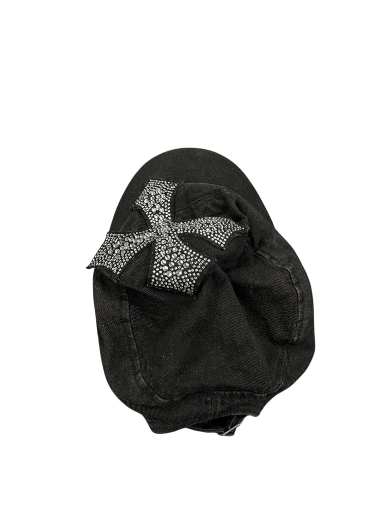 Black Rhinestone Cross Military Cap (ONESIZE)