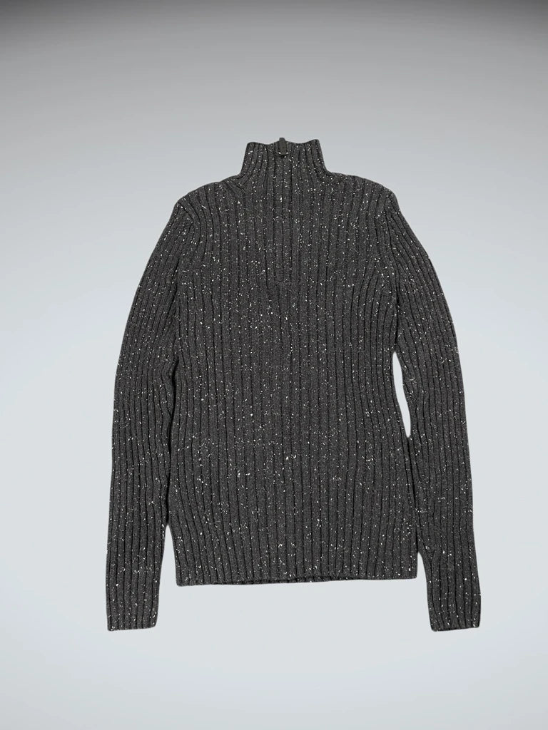 Black Half-Zip Ribbed Knit Sweater (S)