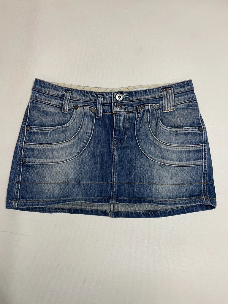 Flirty Denim Mini Skirt Low Rise Round Pockets Jfour Denim (M)