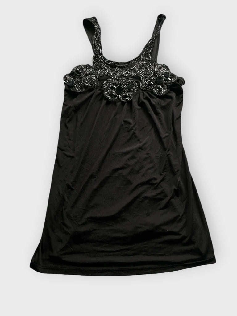 detail view, Finesse Black Beaded Floral Camisole, vintage Y2K second hand piece