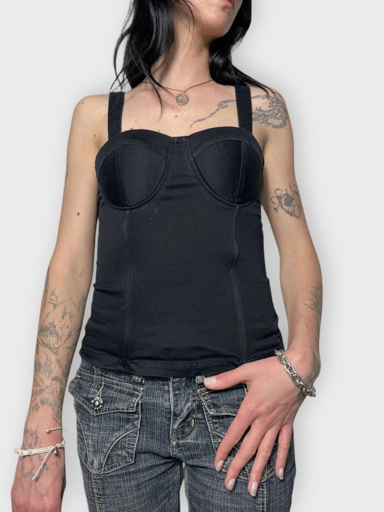 front view, Charlotte Russe Black Corset, vintage Y2K second hand piece