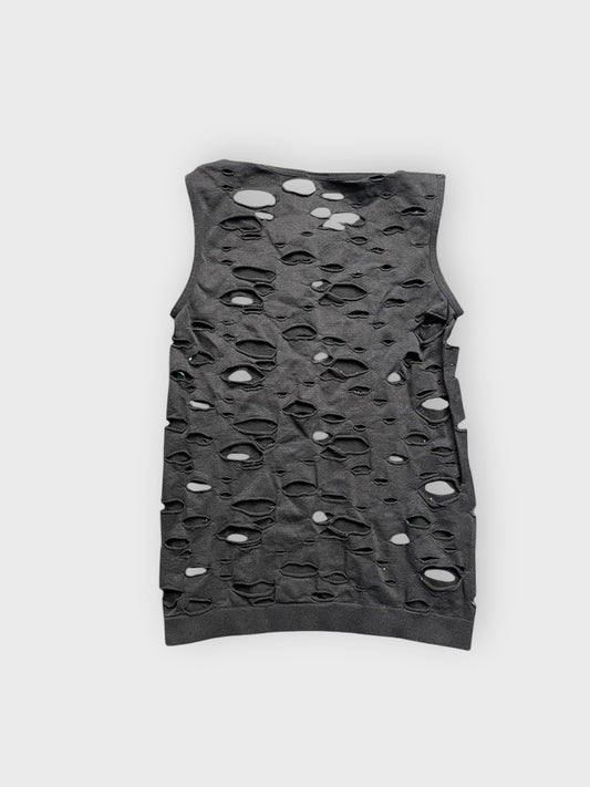 back view, Black Distressed Sleeveless Punk Top, vintage Y2K second hand piece