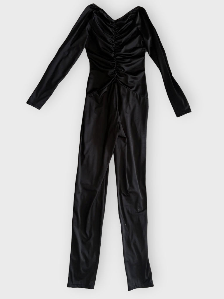 detail view, Black Jumpsuit with Golden Detail, vintage Y2K second hand piece