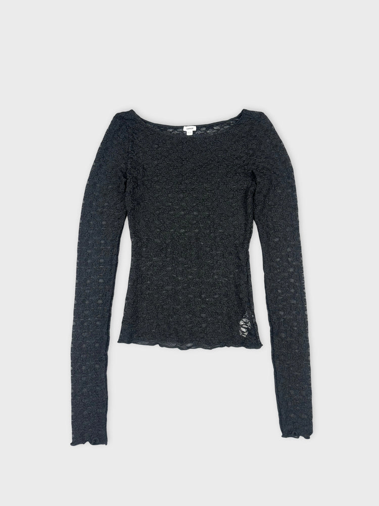 Chic Black Lace Long Sleeve Top (XS)