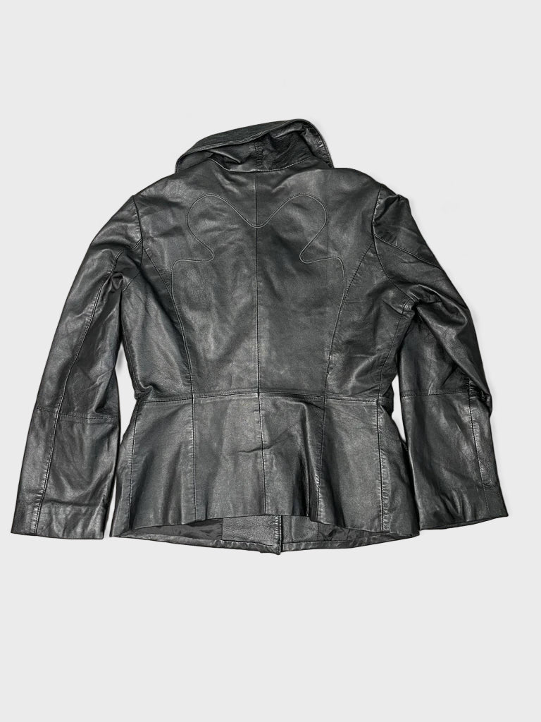 detail view, Conbipel Black Leather Coat, vintage Y2K second hand piece, image 5