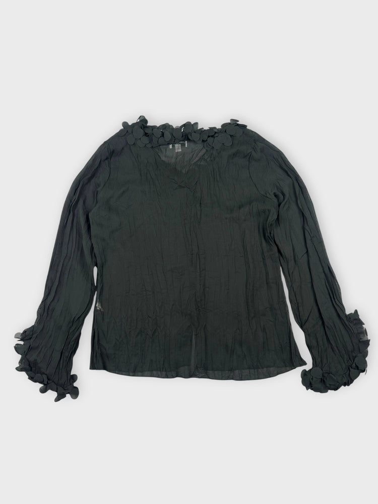 Black Floral Trim Long Sleeve Shirt (M)
