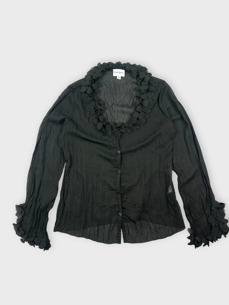 Black Floral Trim Long Sleeve Shirt (M)