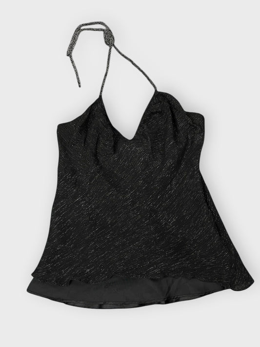 front view, Express Design Black Satin Effect Vintage Top, vintage Y2K second hand piece