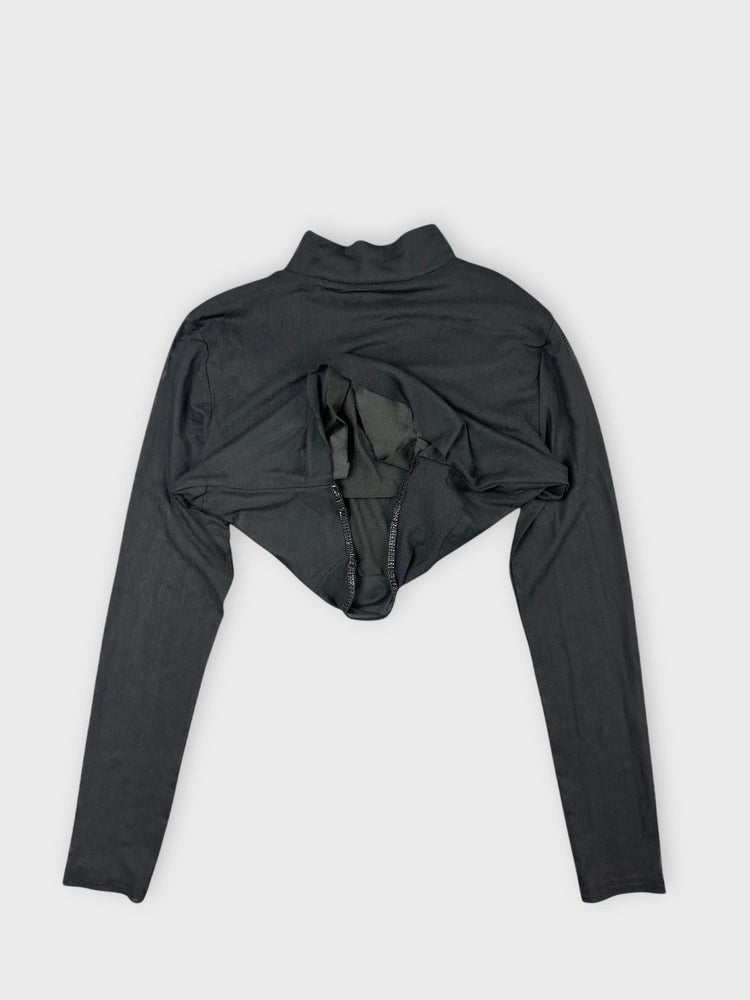 Black Sheer Crop Top with Unique Cutout (S)