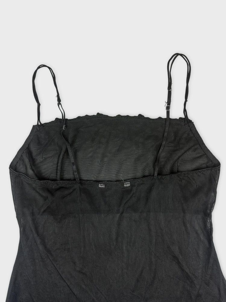Sheer Black Slip Dress with Spaghetti Straps (S)