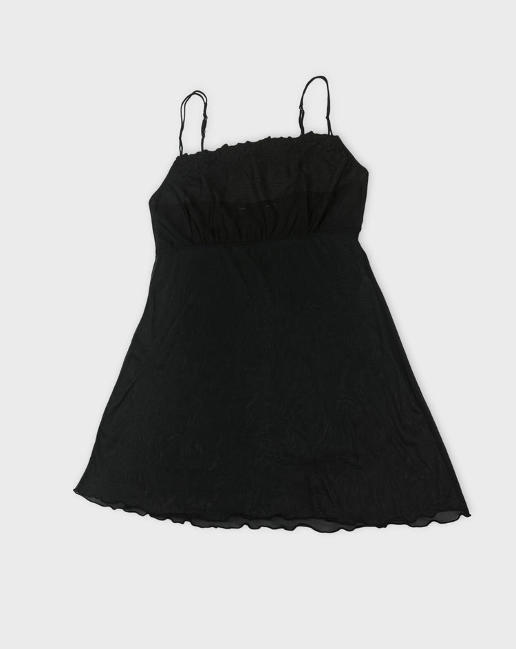 Sheer Black Slip Dress with Spaghetti Straps (S)