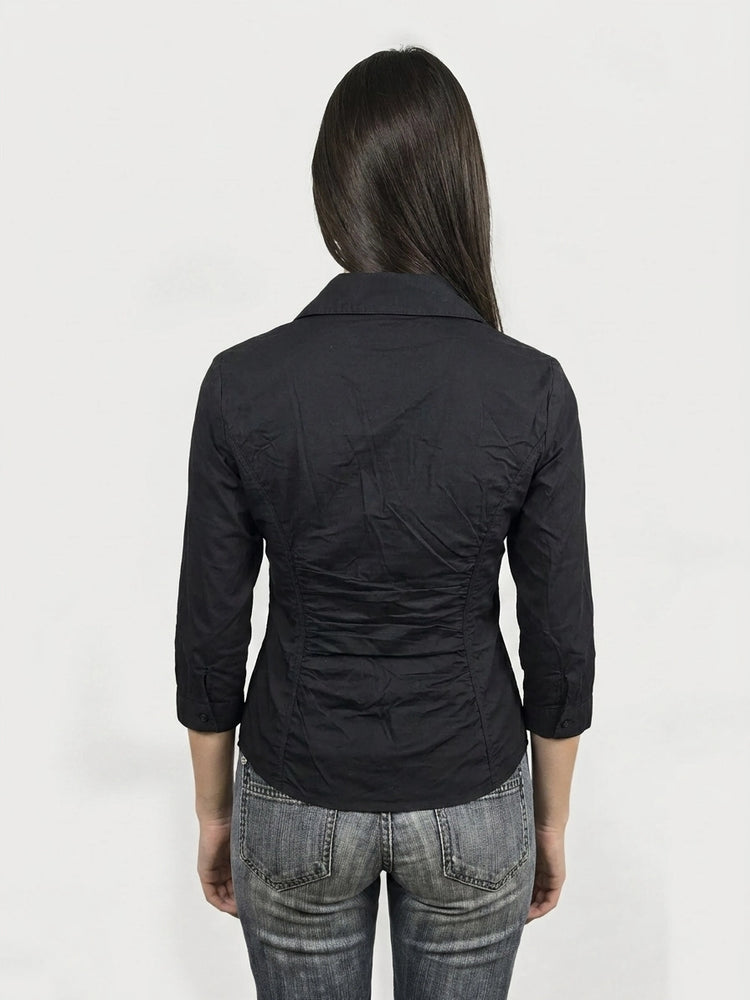 Chic Black Ruching Shirt for Effortless Style (L)