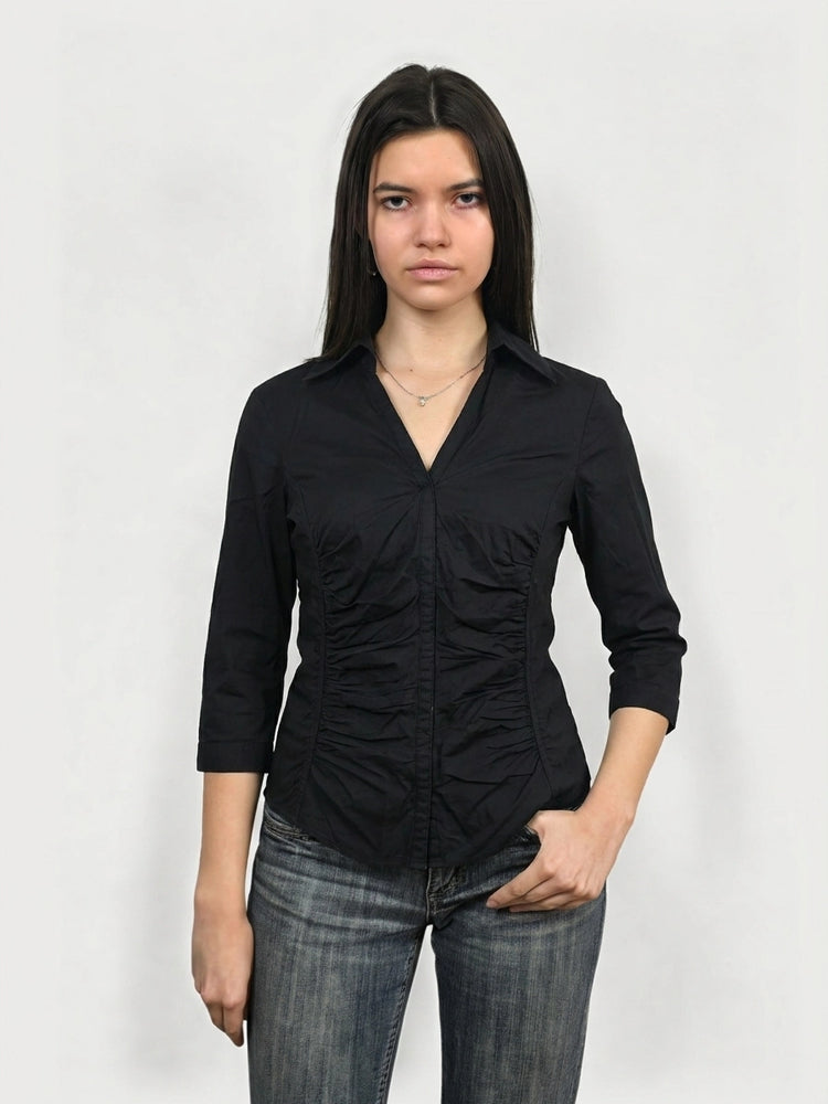 Chic Black Ruching Shirt for Effortless Style (L)