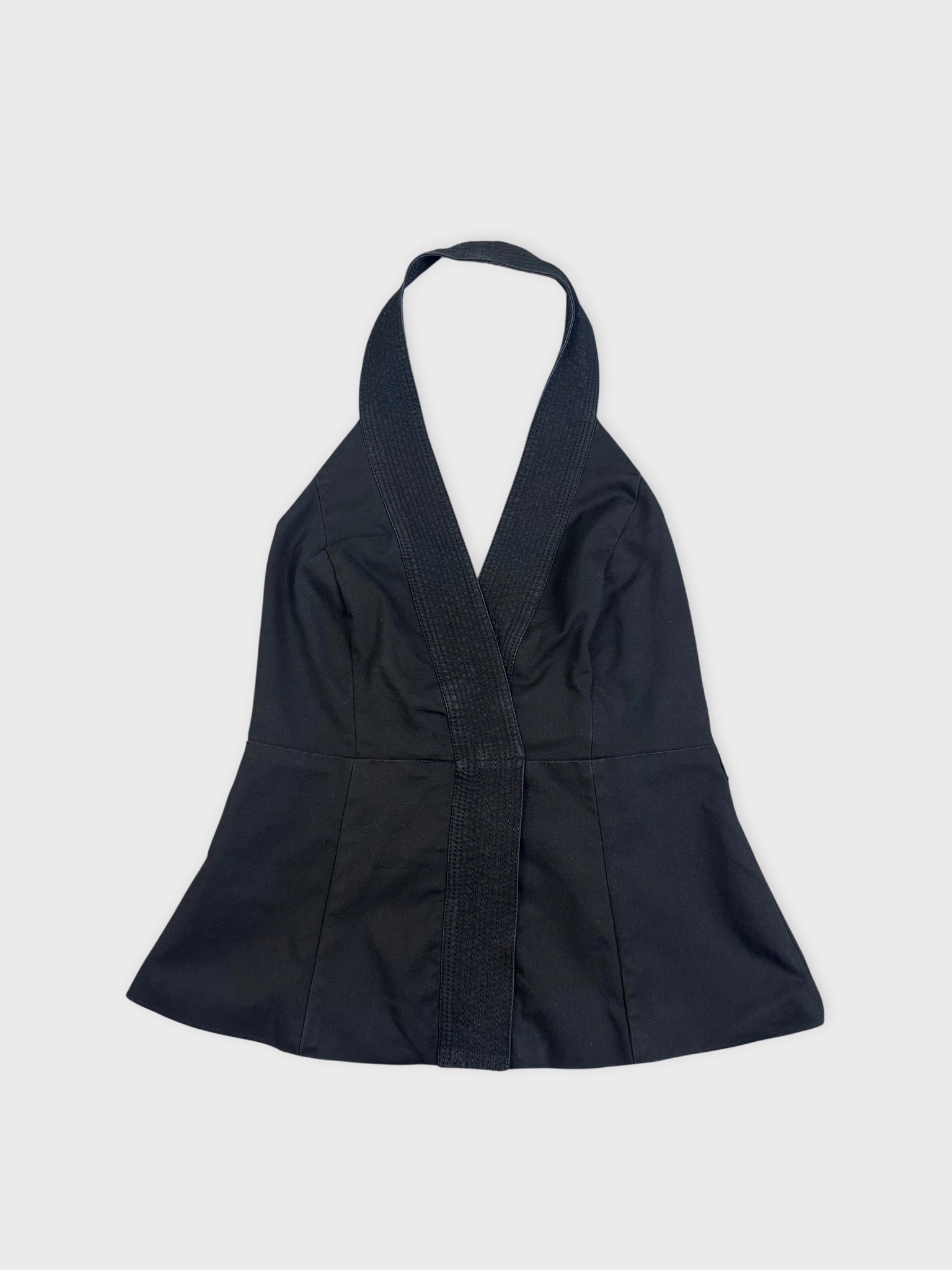 Black sleeveless blazer vest with a textured front view.