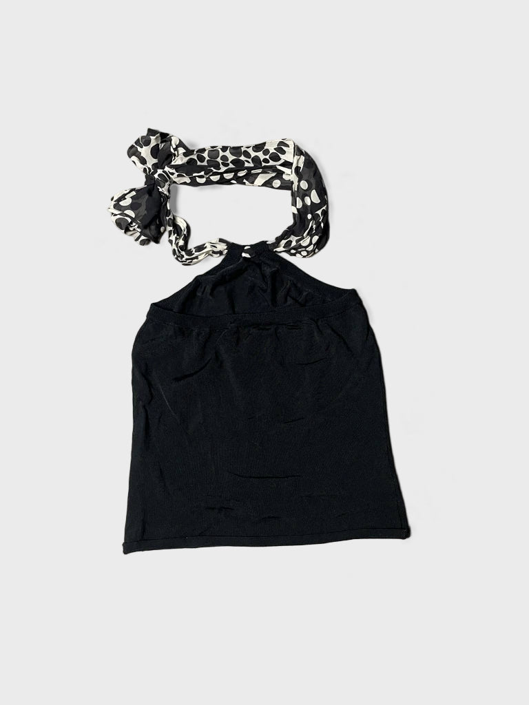detail view, Marella Black Top with Foulard, vintage Y2K second hand piece, image 5
