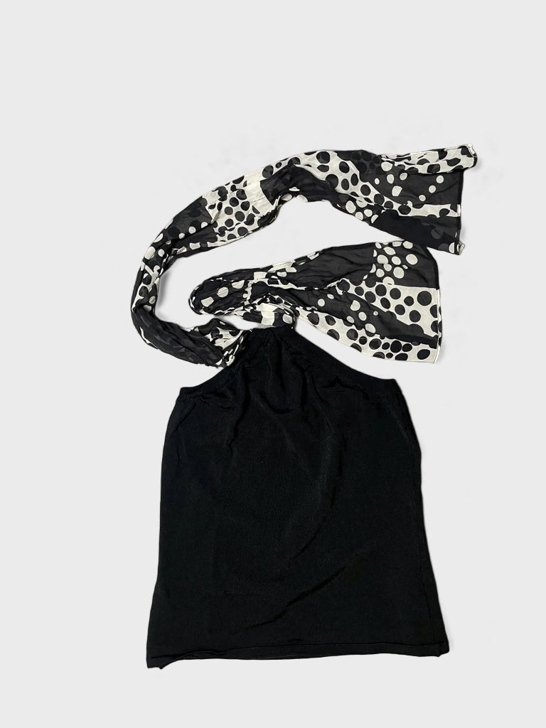 detail view, Marella Black Top with Foulard, vintage Y2K second hand piece, image 4