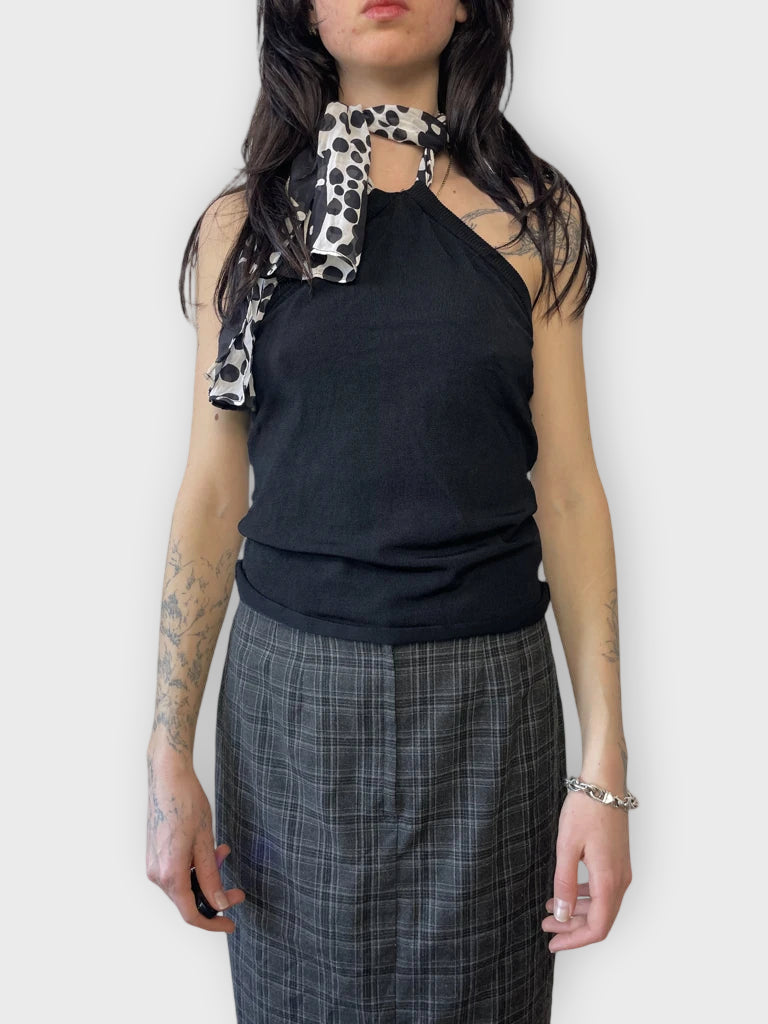 front view, Marella Black Top with Foulard, vintage Y2K second hand piece