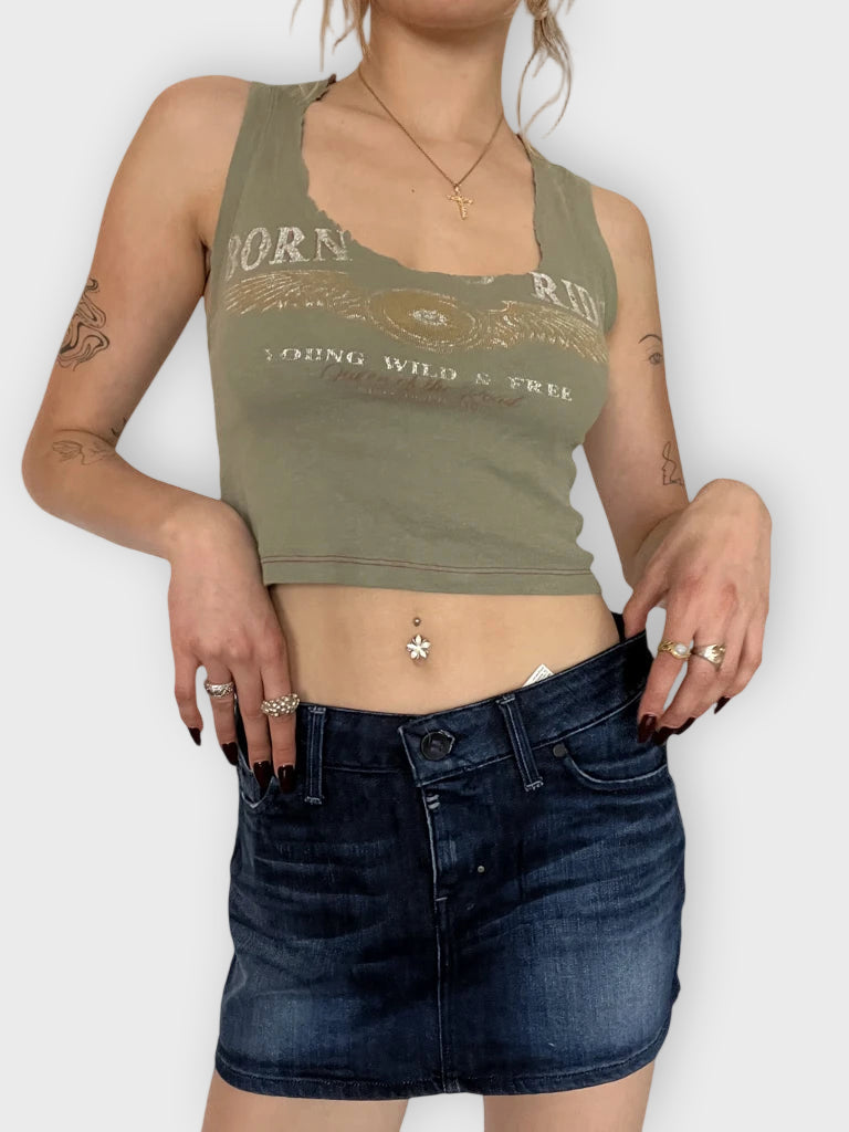 front view, G-Starraw Blue Denim Skirt, vintage Y2K second hand piece