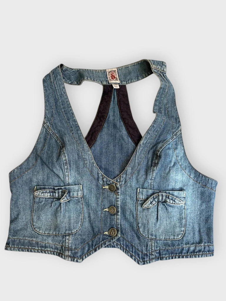 detail view, Decree blue loops – y2k denim corsage, vintage Y2K second hand piece