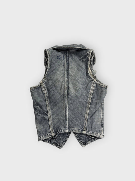back view, Blue Star Cropped Denim Vest Women, vintage Y2K second hand piece