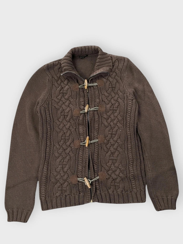 front view, Eanne Pierre Brown Cable Knit Toggle Cardigan, vintage Y2K second hand piece