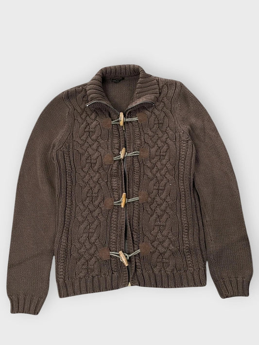 front view, Eanne Pierre Brown Cable Knit Toggle Cardigan, vintage Y2K second hand piece