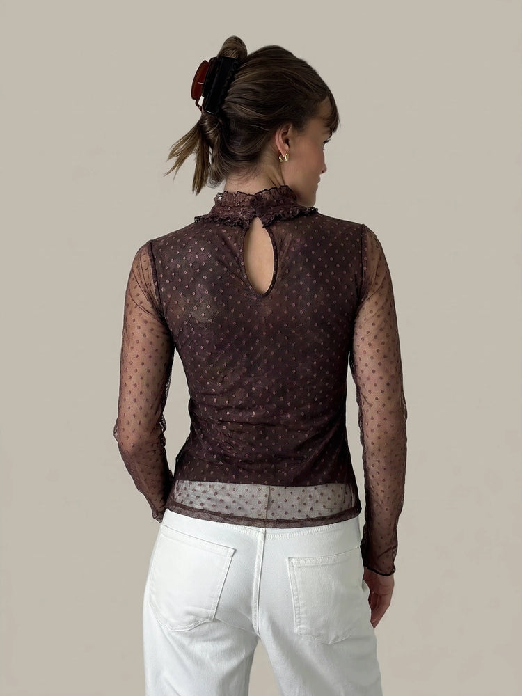 Brown Sheer Body Shirt with Dots (M)